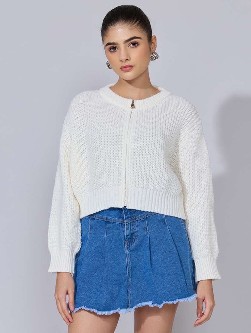 women solid long sleeve hooded crop cardigan - 22396153 -  Standard Image - 2