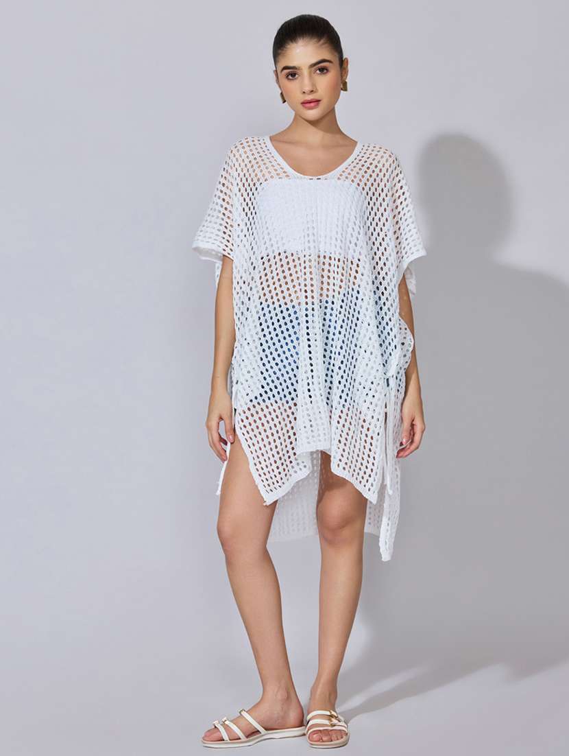 women solid short sleeve sheer asymmetric top - 22396154 -  Standard Image - 2