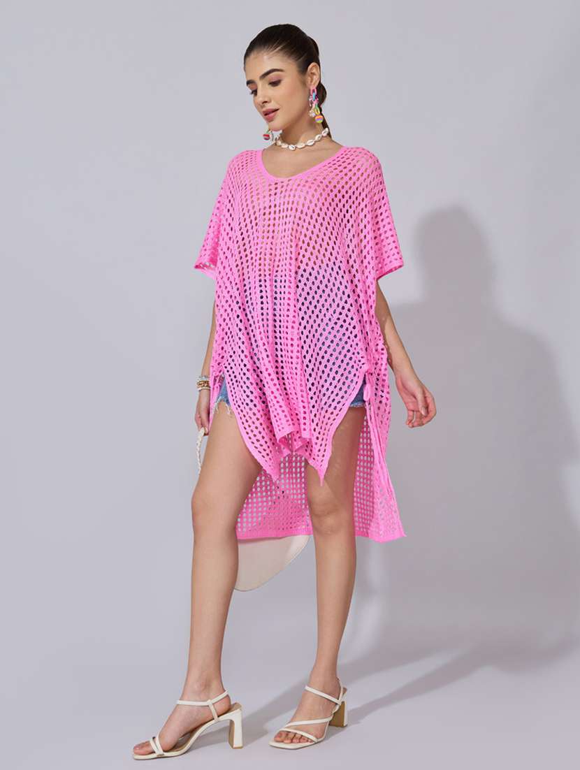 women solid shirt sleeve sheer asymmetric top - 22396155 -  Standard Image - 2