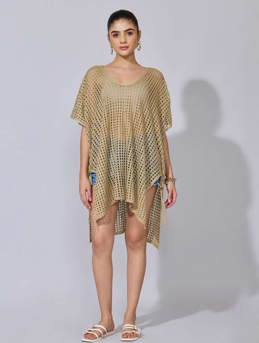 women solid short sleeve sheer asymmetric top - 22396156 -  Standard Image - 2