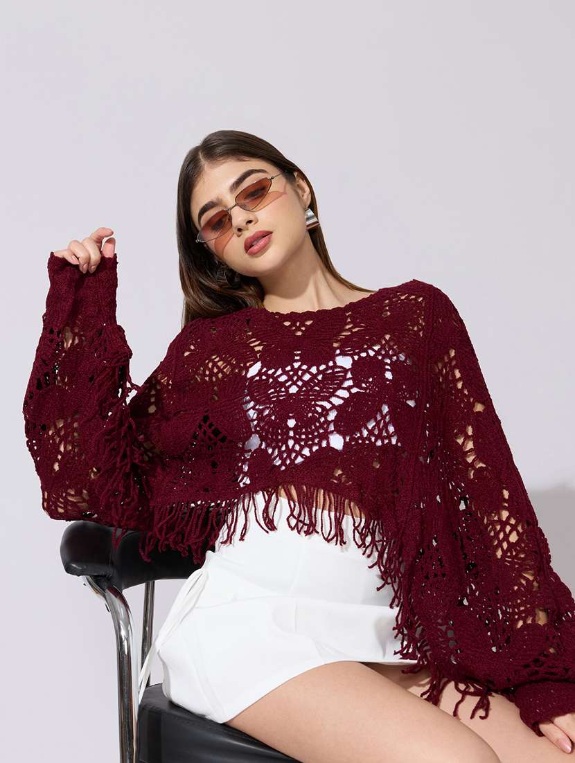 women self designed long sleeve crop top - 22396158 -  Standard Image - 2