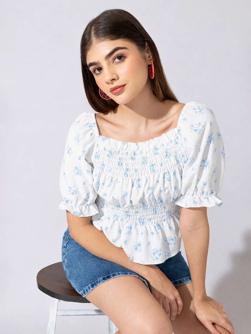 women printed puff sleeve peplum top - 22396160 -  Standard Image - 2