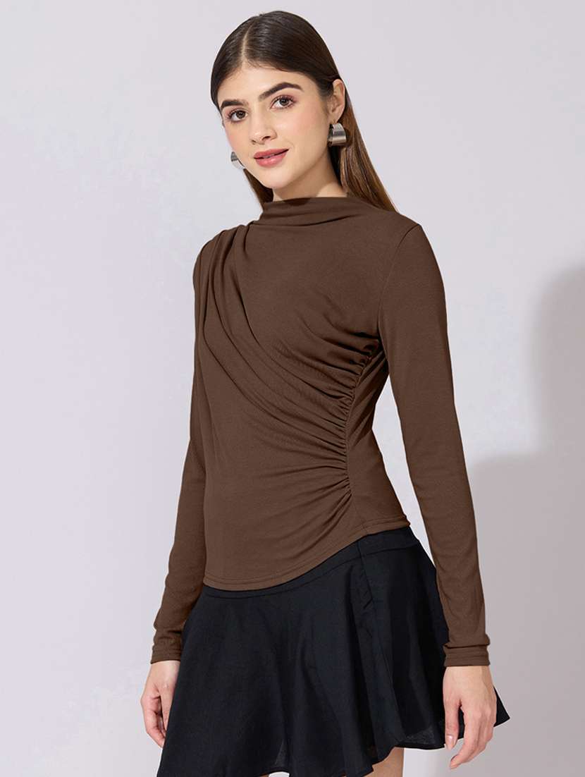 women solid long sleeve ruched top - 22396164 -  Standard Image - 2