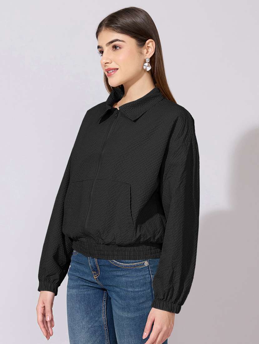 women solid long sleeve biker jacket - 22396171 -  Standard Image - 2