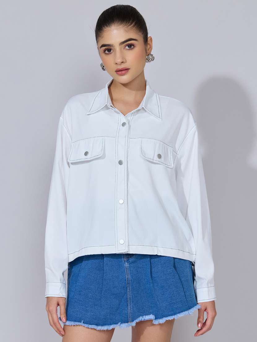 women solid long sleeve oversized denim jacket - 22396182 -  Standard Image - 2