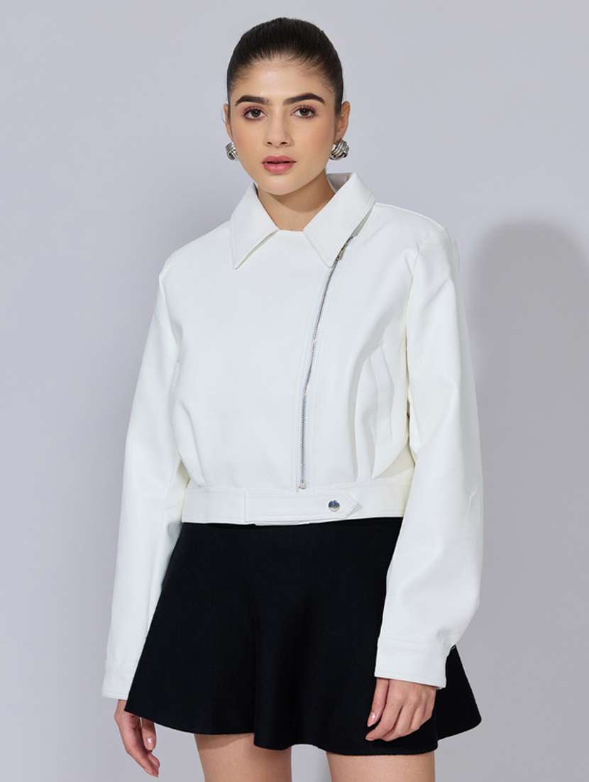 women solid long sleeve leatherette biker jacket - 22396185 -  Standard Image - 2