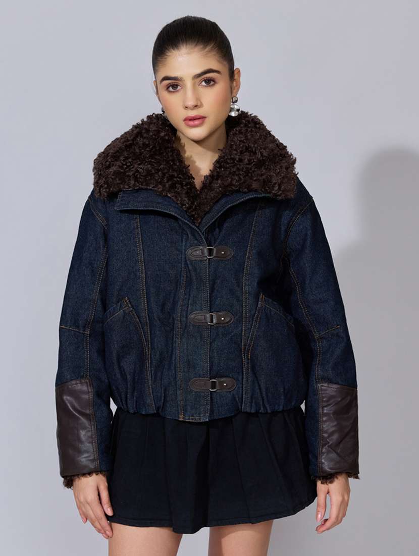 women solid long sleeve oversized denim jacket - 22396188 -  Standard Image - 2