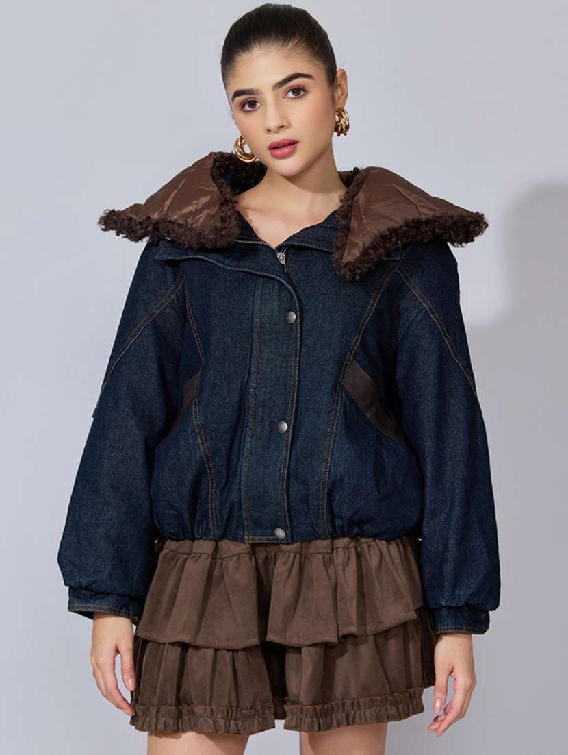 women solid long sleeve oversized denim jacket - 22396191 -  Standard Image - 2