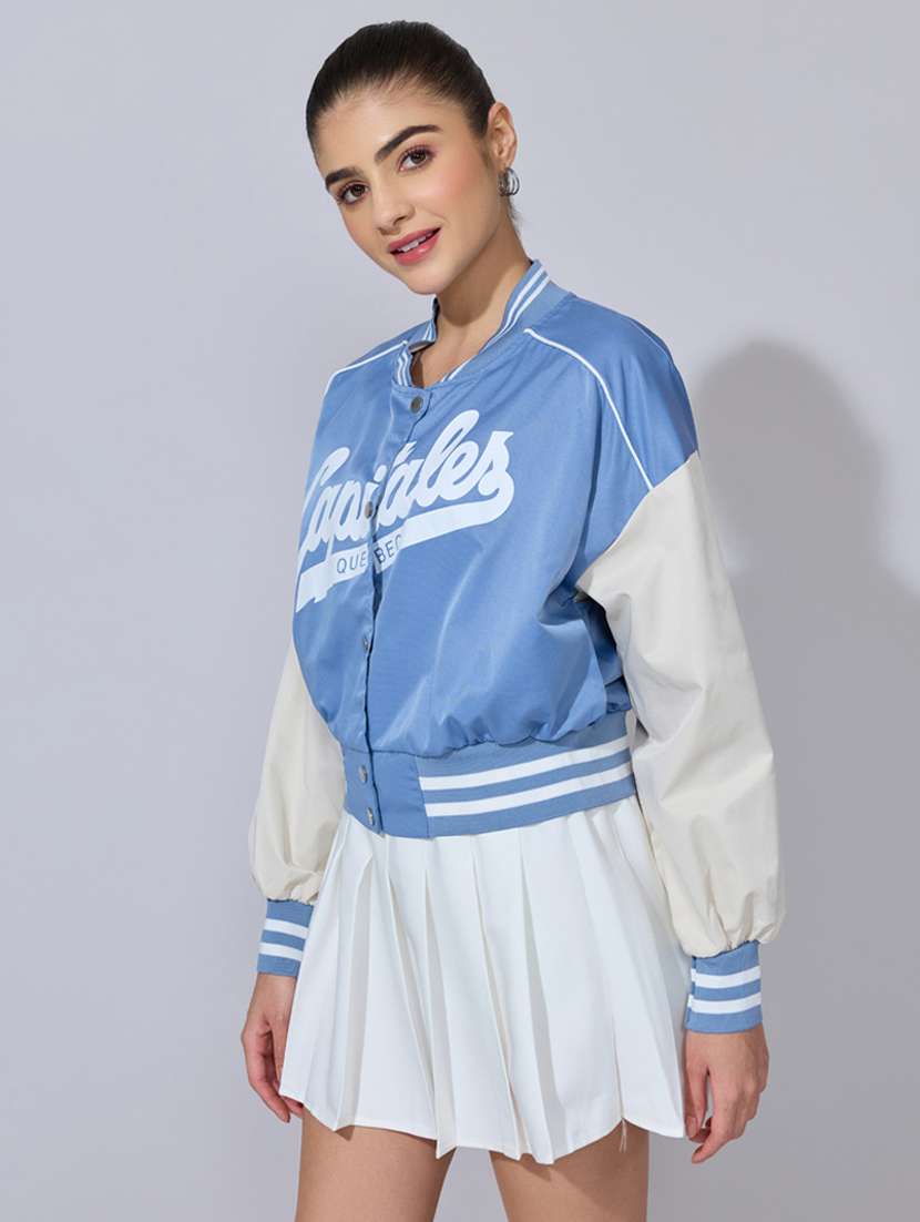 women henley neck long sleeve varsity jacket - 22396194 -  Standard Image - 2