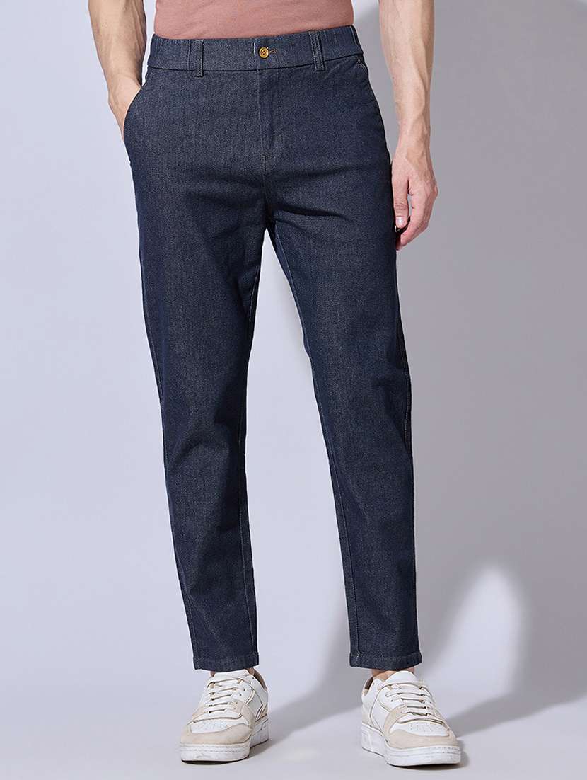 men plain mid rise full length jeans