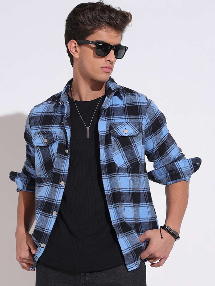 men checkered long sleeve regular fit shacket
