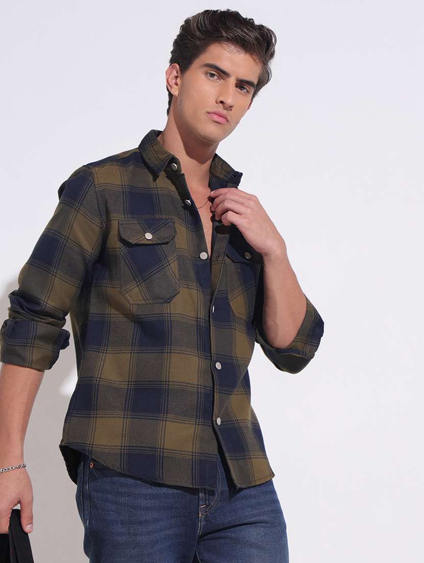 men checkered long sleeve regular fit shacket - 22396206 -  Standard Image - 2