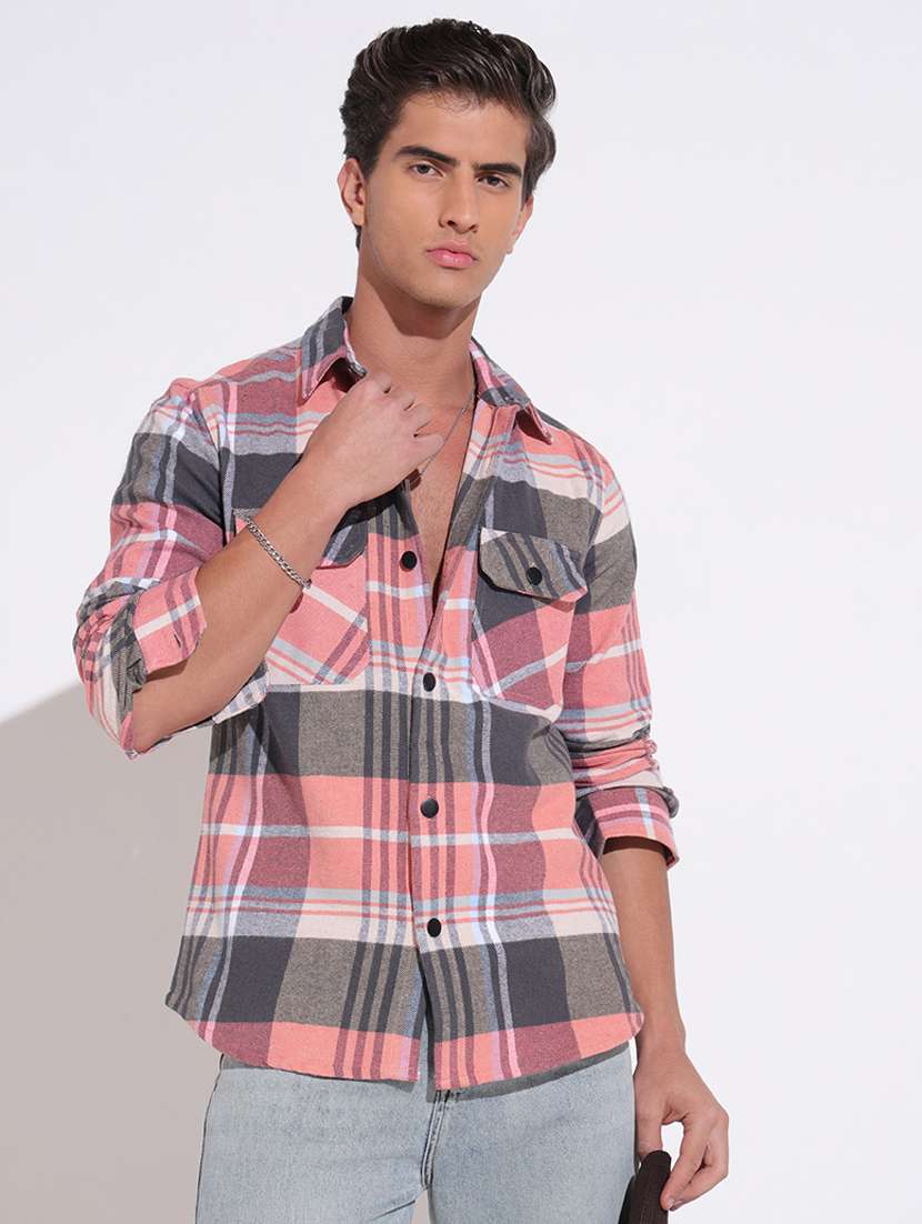 men checkered long sleeve regular fit shacket - 22396208 -  Standard Image - 2