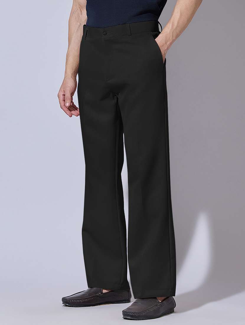 men solid mid rise flat front casual trouser - 22396218 -  Standard Image - 2