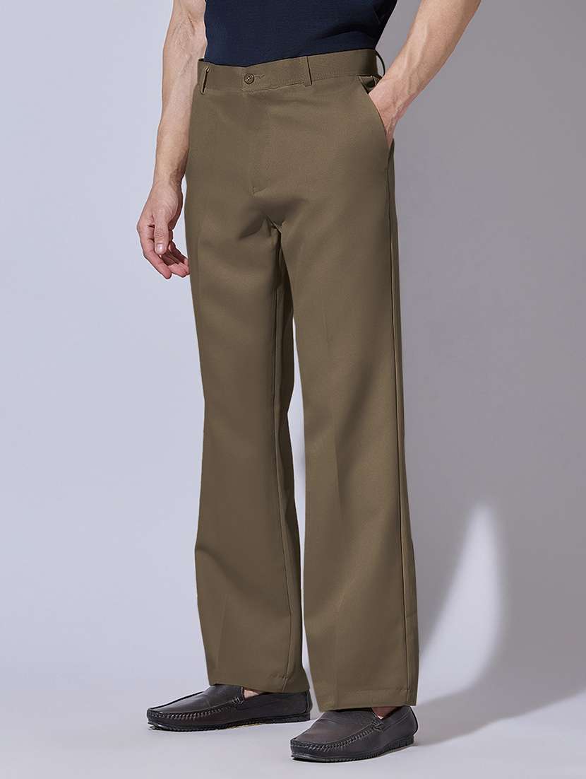 Men Solid Mid Rise Flat Front Casual Trouser - 22396219 -  Standard Image - 2