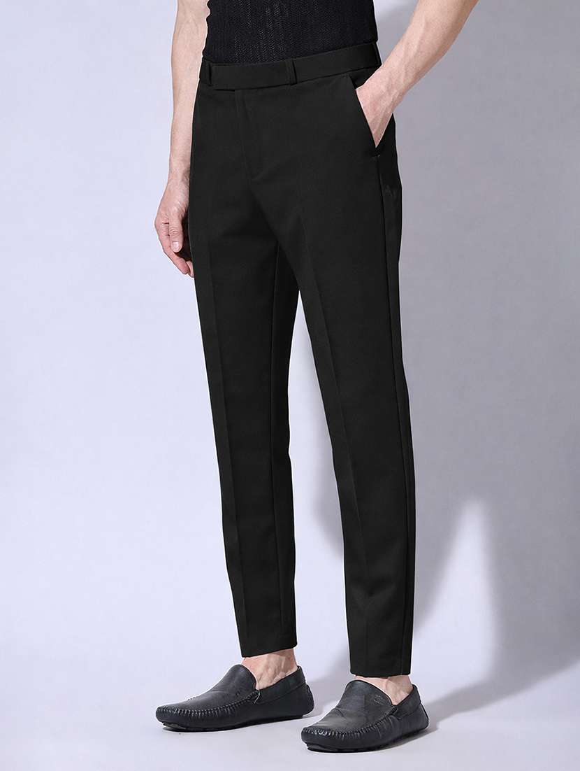 men solid mid rise flat front casual trouser - 22396223 -  Standard Image - 2