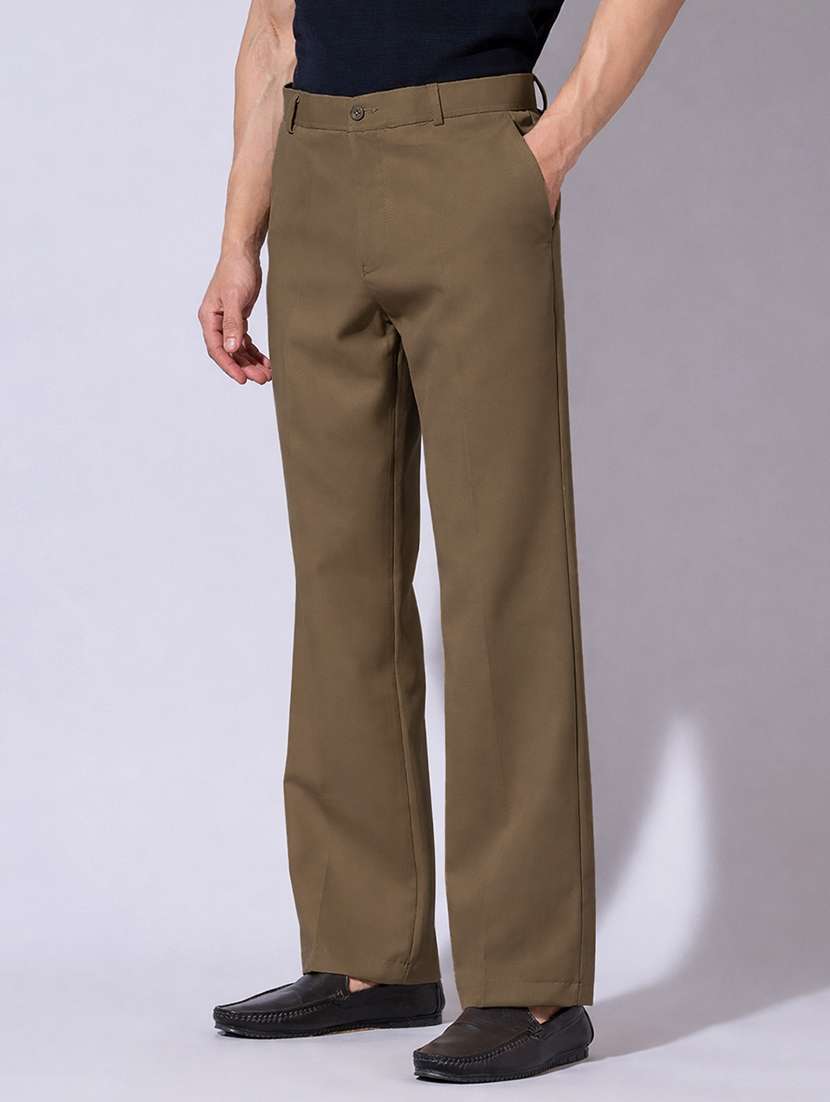 men solid mid rise flat front casual trouser - 22396232 -  Standard Image - 2