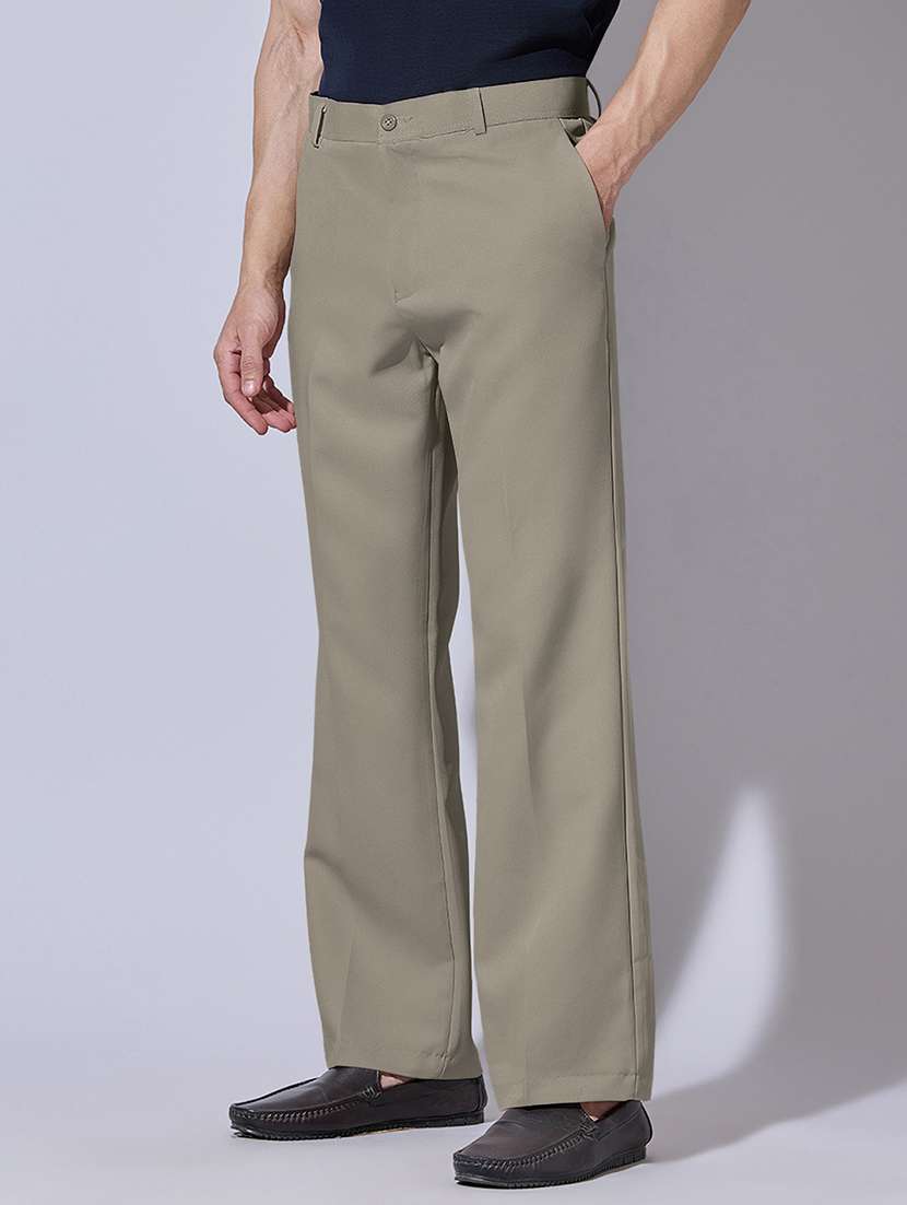 men solid mid rise flat front casual trouser - 22396233 -  Standard Image - 2