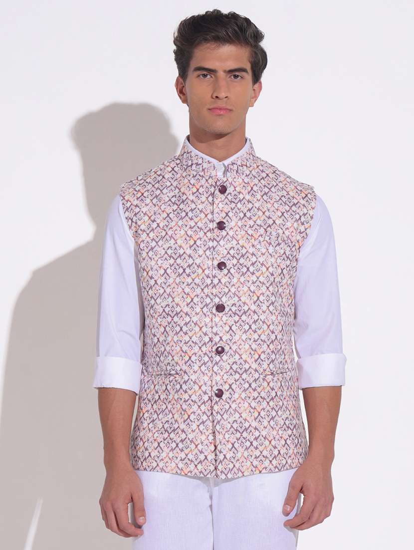 men printed mandarin neck nehru jacket - 22396237 -  Standard Image - 2