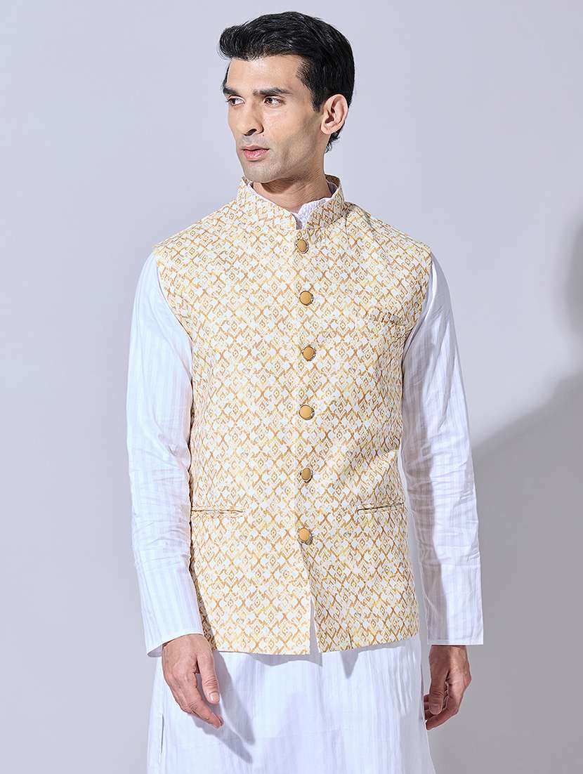men printed mandarin neck nehru jacket - 22396239 -  Standard Image - 2