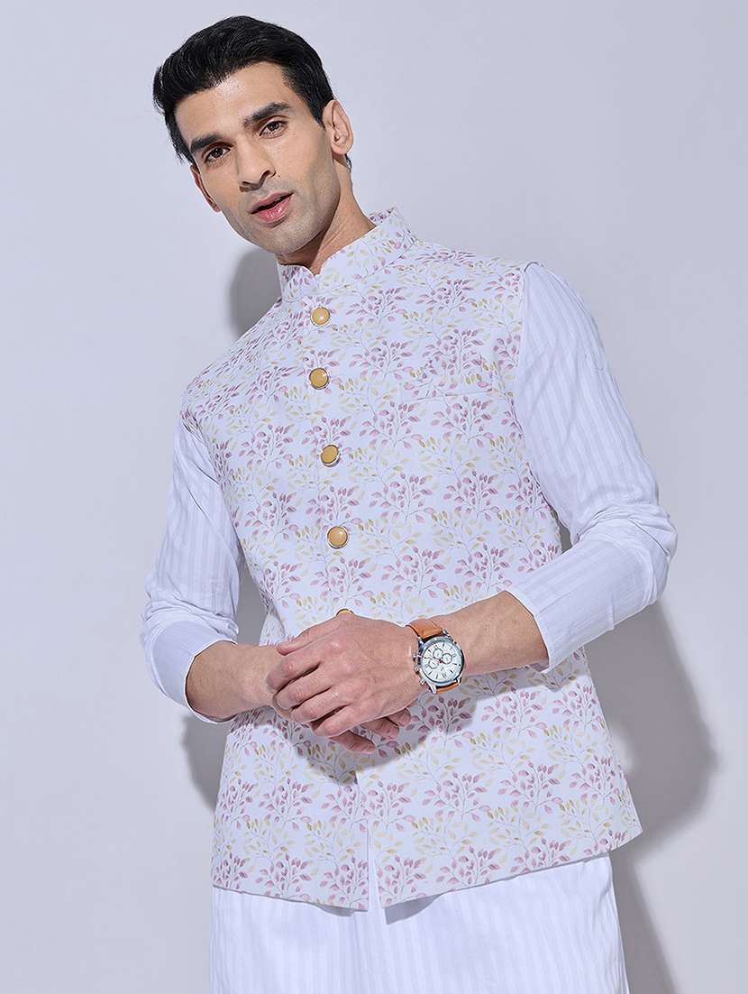 men printed mandarin neck nehru jacket