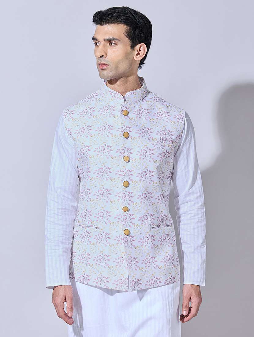 men printed mandarin neck nehru jacket - 22396240 -  Standard Image - 2