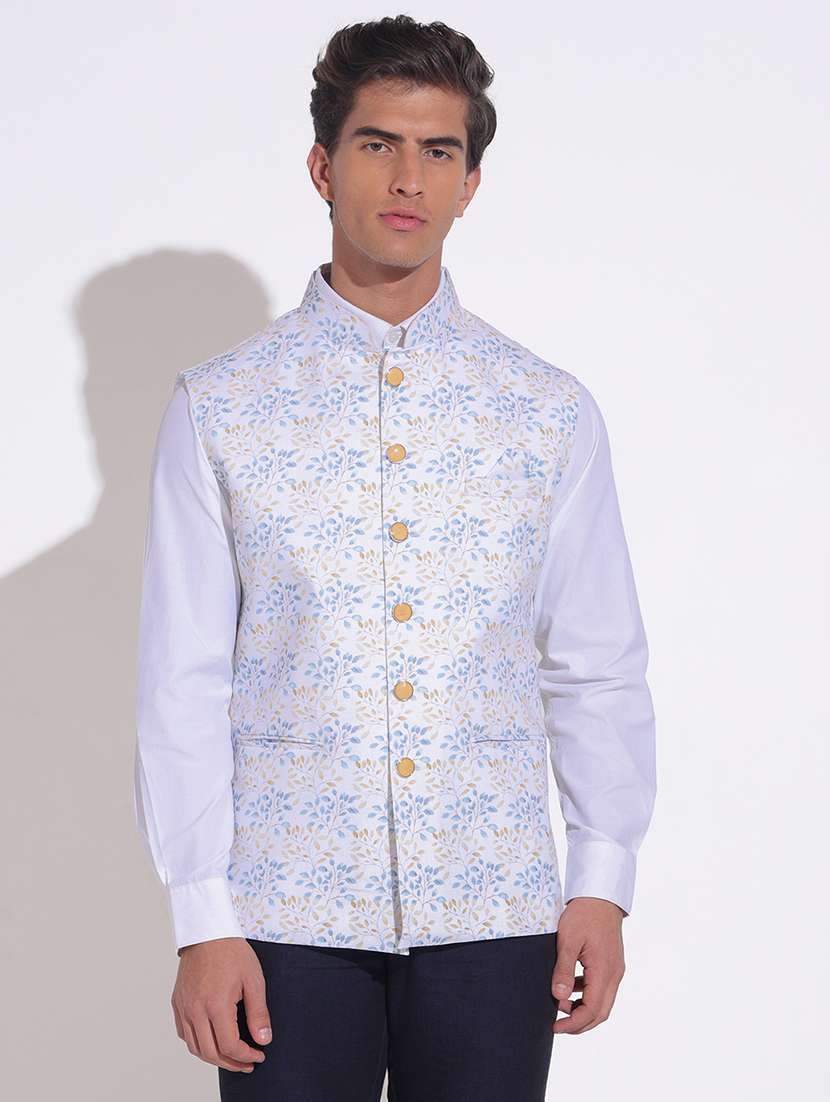 men printed mandarin neck nehru jacket - 22396241 -  Standard Image - 2