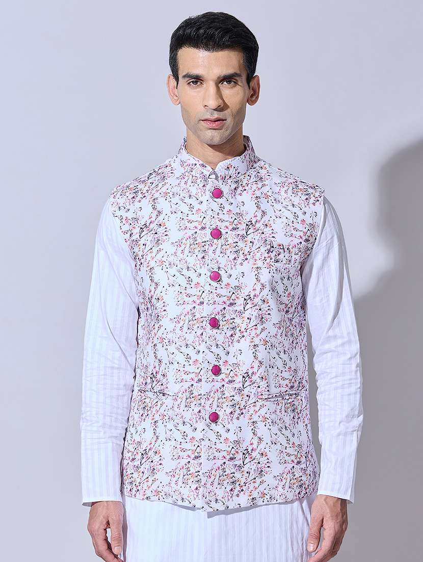 men printed mandarin neck nehru jacket - 22396242 -  Standard Image - 2