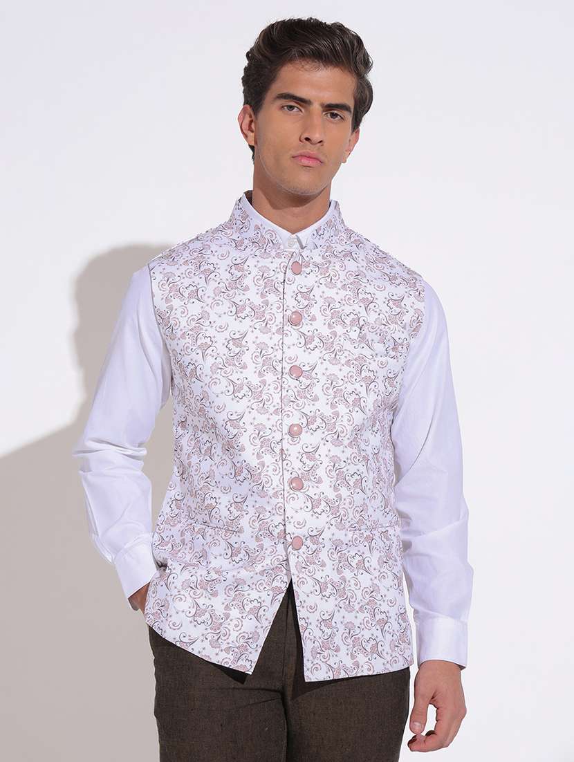 men printed mandarin neck nehru jacket