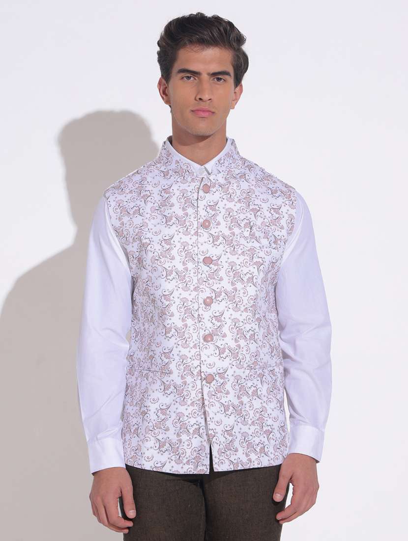 men printed mandarin neck nehru jacket - 22396243 -  Standard Image - 2