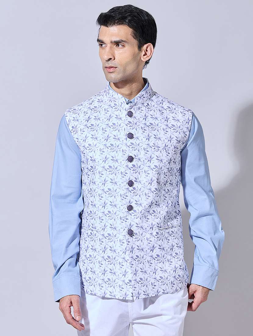 men printed mandarin neck nehru jacket