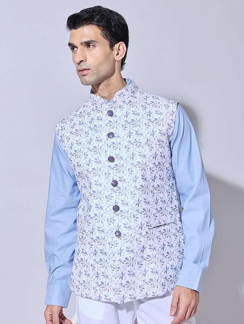 men printed mandarin neck nehru jacket - 22396244 -  Standard Image - 2