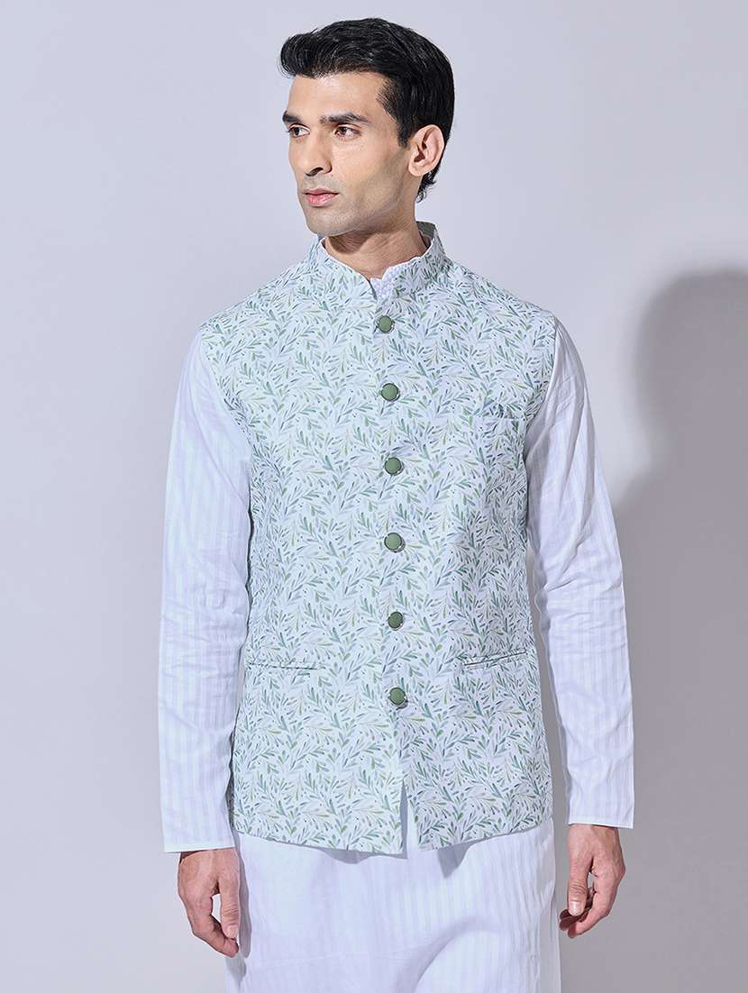 men printed mandarin neck nehru jacket - 22396246 -  Standard Image - 2