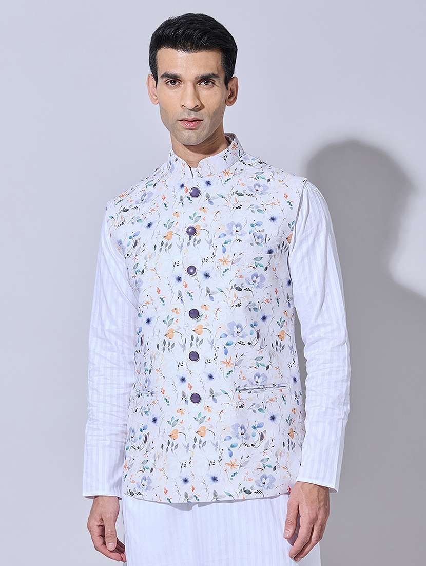 men printed mandarin neck nehru jacket - 22396247 -  Standard Image - 2