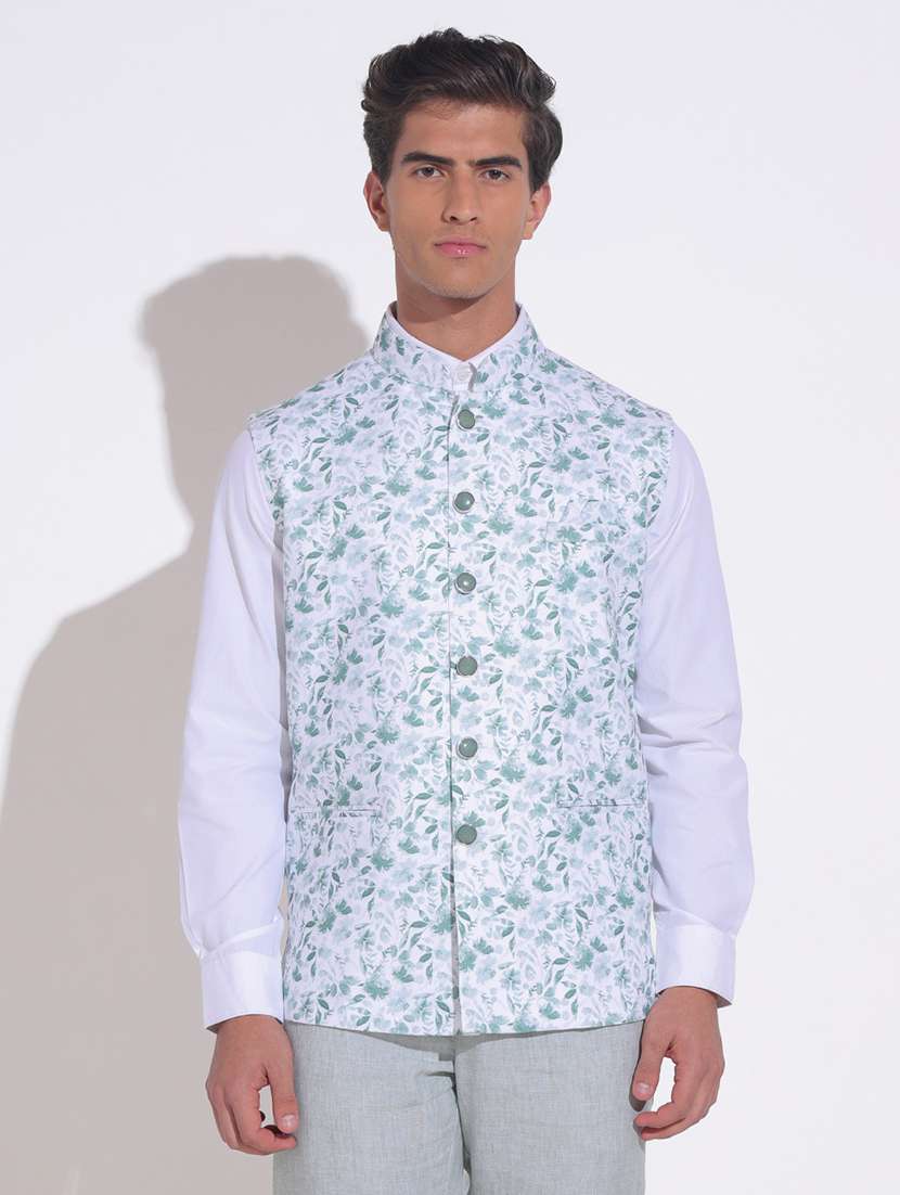 men printed mandarin neck nehru jacket - 22396249 -  Standard Image - 2