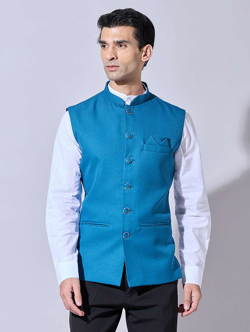 men solid mandarin neck nehru jacket - 22396250 -  Standard Image - 2