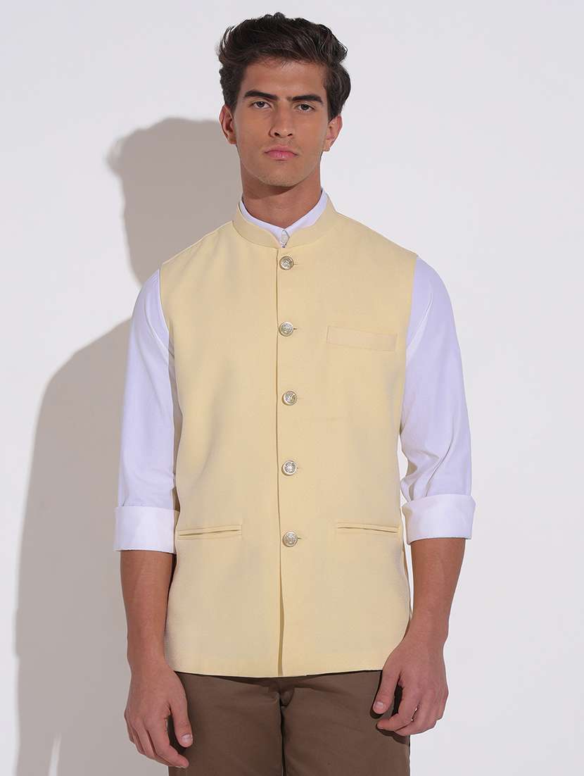 men solid mandarin neck nehru jacket - 22396251 -  Standard Image - 2