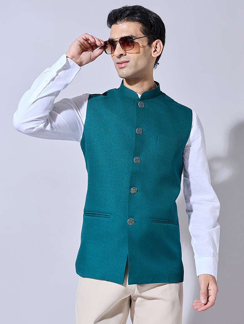 men solid mandarin neck nehru jacket