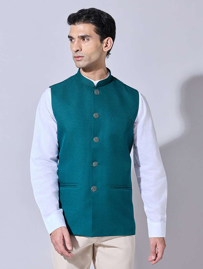 men solid mandarin neck nehru jacket - 22396252 -  Standard Image - 2
