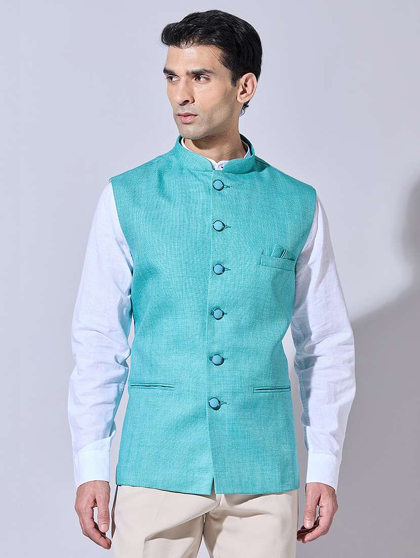 men solid mandarin neck nehru jacket - 22396253 -  Standard Image - 2