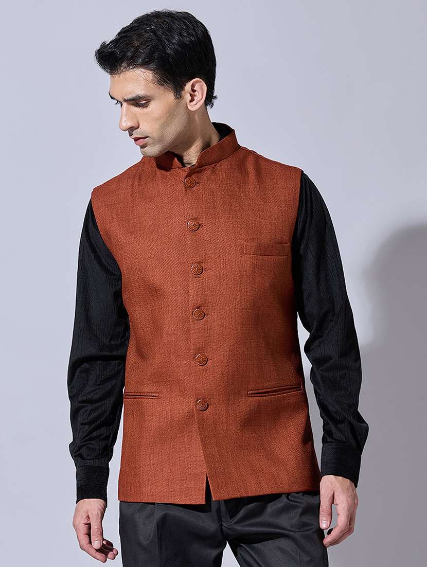 men solid mandarin neck nehru jacket - 22396254 -  Standard Image - 2