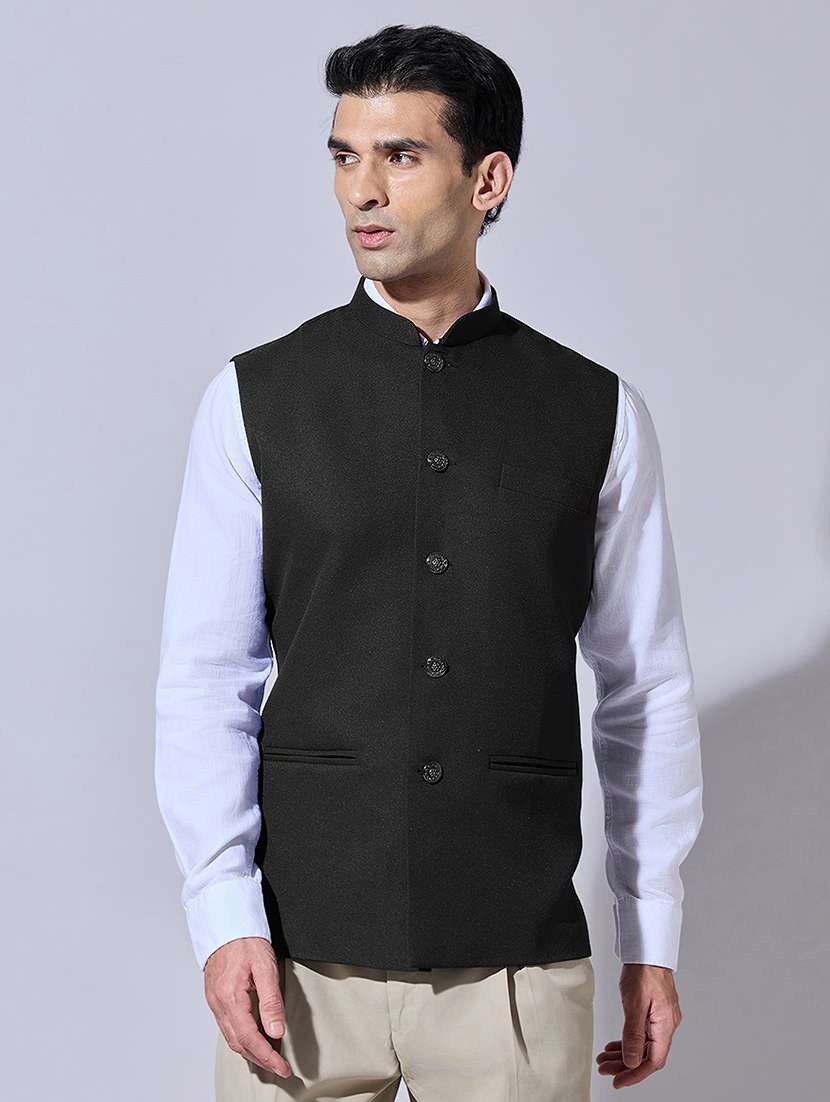 men solid mandarin neck nehru jacket - 22396257 -  Standard Image - 2