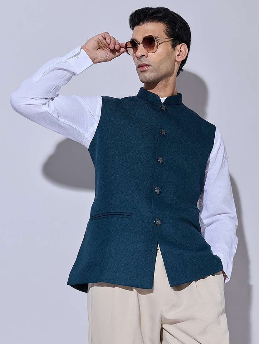 men solid mandarin neck nehru jacket