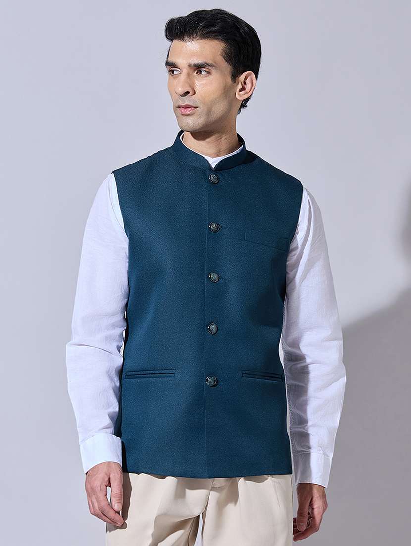 Men Solid Mandarin Neck Nehru Jacket - 22396258 -  Standard Image - 2