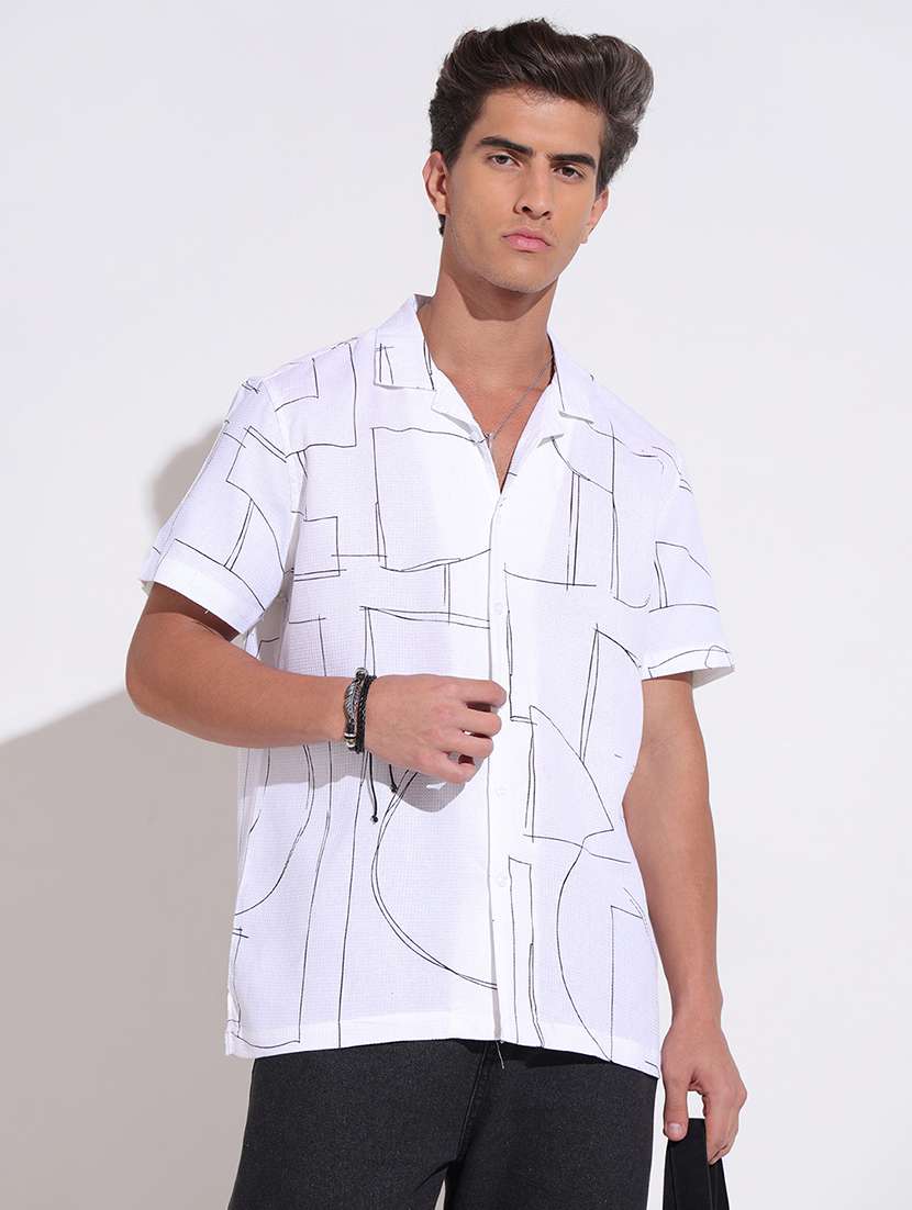 men printed short sleeve regular fit casual shirt