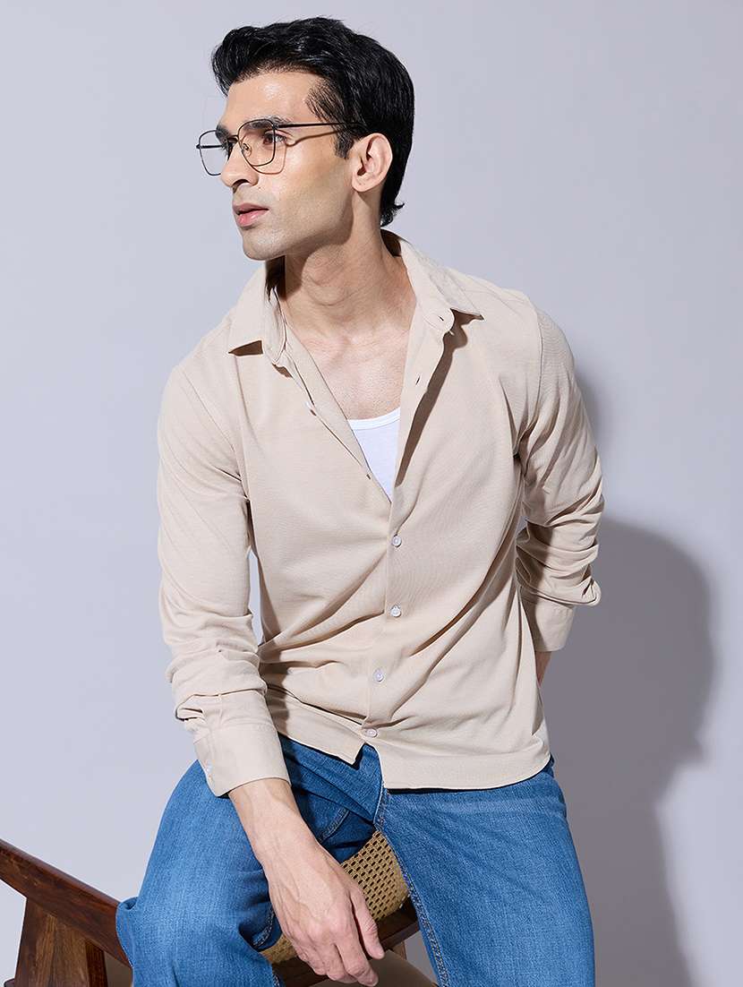 men solid long sleeve regular fit casual shirt