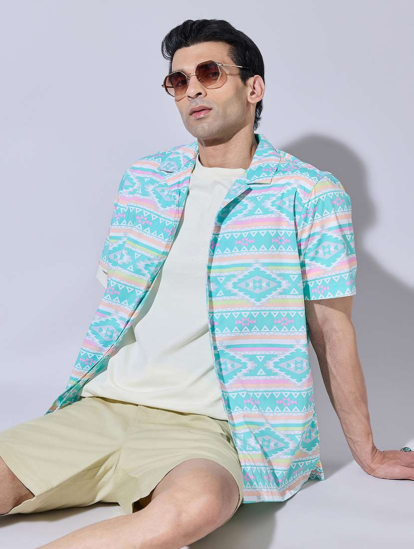 men printed short sleeve regular fit casual shirt