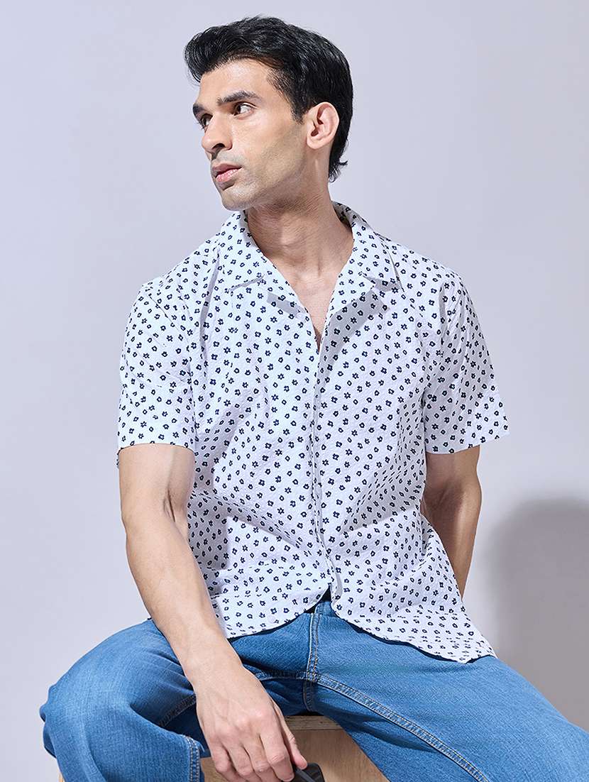 men printed short sleeve regular fit casual shirt
