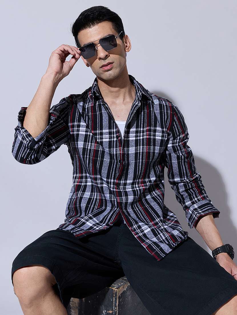 men checkered long sleeve regular fit casual shirt