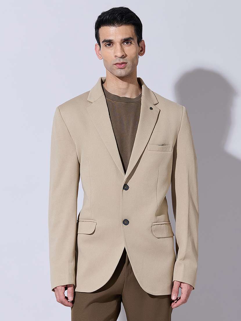 men solid lapel collar single breasted blazer - 22396291 -  Standard Image - 2